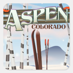 Aspen Colorado Vintage Art Ski Poster. Quadratischer Aufkleber