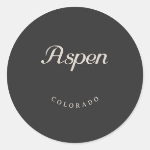 Aspen Colorado White Schriftart Runder Aufkleber