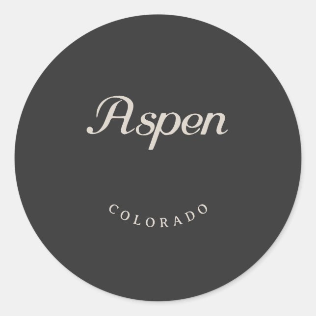 Aspen Colorado White Schriftart Runder Aufkleber (Vorderseite)