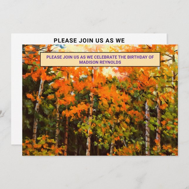 Aspen Glow Birthday Orange, Yellow, Green & Blue Einladung (Vorne/Hinten)