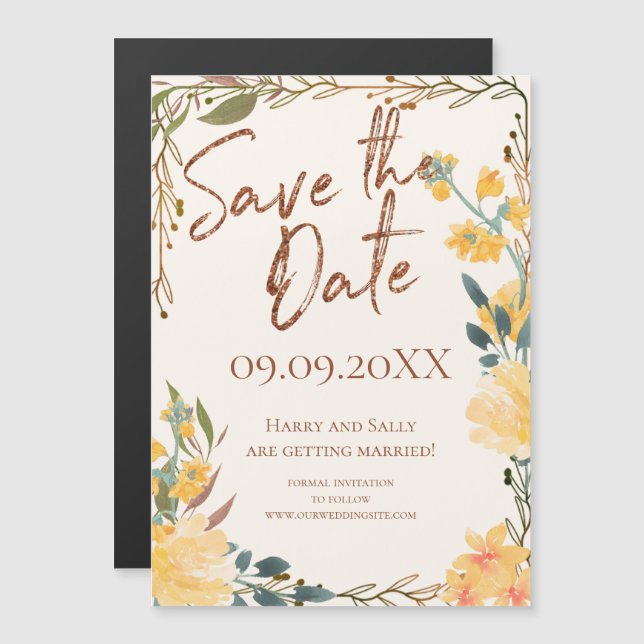 Aspen Gold Rose und Kupfer Save the Date magnetisc Magneteinladung (Vorne/Hinten)