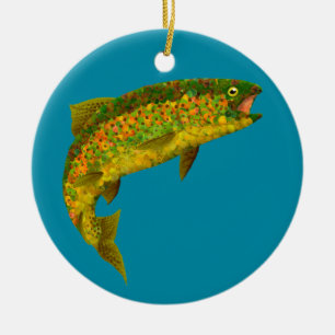Aspen Leaf Regenbogenforelle 3 Keramik Ornament