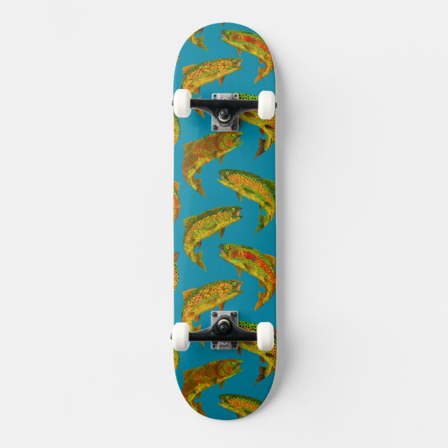 Aspen Leaf Regenbogenforelle Nahtloses Muster 2018 Skateboard (Vorderseite)