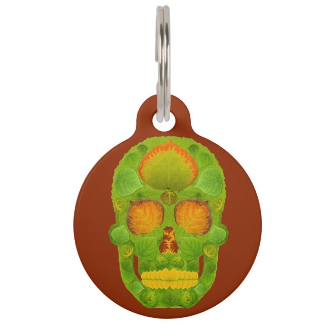 Aspen Leaf Skull 10 Haustiermarke (Vorderseite)