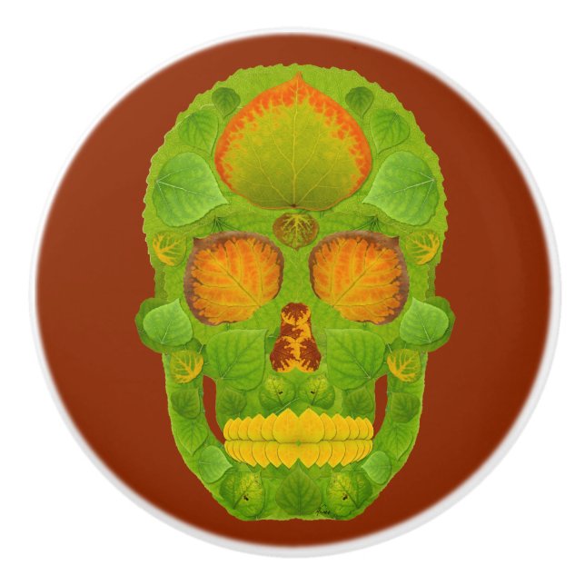 Aspen Leaf Skull 10 Keramikknauf (Vorderseite)