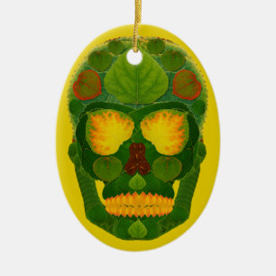 Aspen Leaf Skull 9 Keramik Ornament