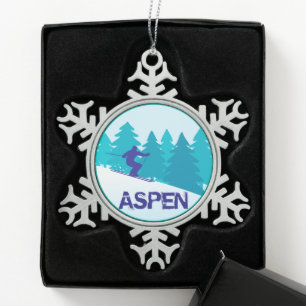Aspen Ski Circle Schneeflocken Zinn-Ornament