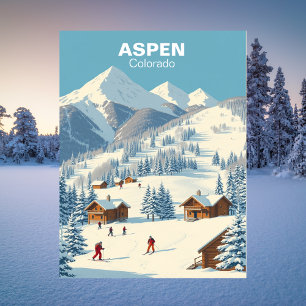 Aspen Skifahren, Colorado Vintage Reise Postkarte