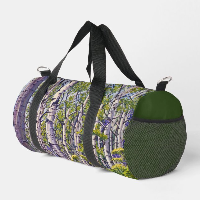 Aspen Tree Forest in Purple & Green – Art  Duffle Bag (Rechte Ecke)