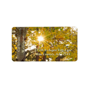 Aspen Tree mit Gelbfallblättern und Sonnenbrust Adressaufkleber