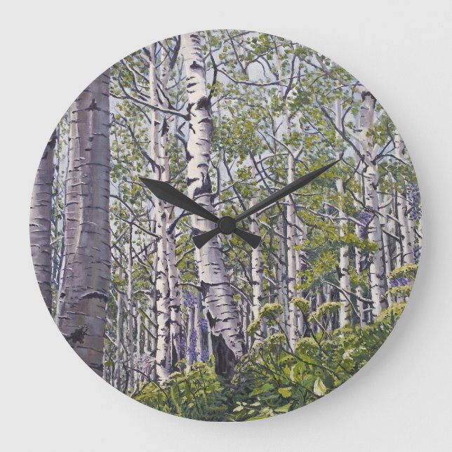 Aspen Tree Woodland Große Wanduhr (Vorderseite)
