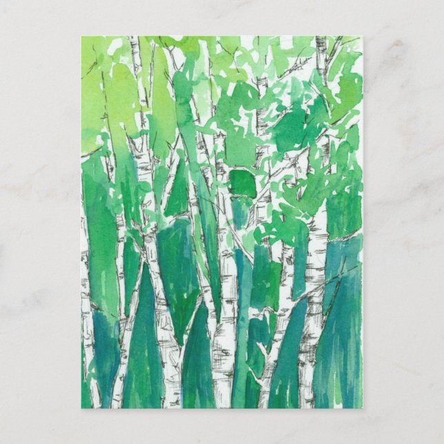 Aspen Trees Watercolor Emerald Green Art Postkarte (Vorderseite)