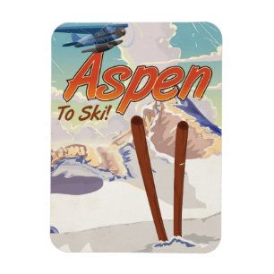 Aspen USA Vintages Skifahrplakat Magnet