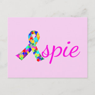 Aspie Niedlich Pink Asperger Syndrom Ribbon Postkarte
