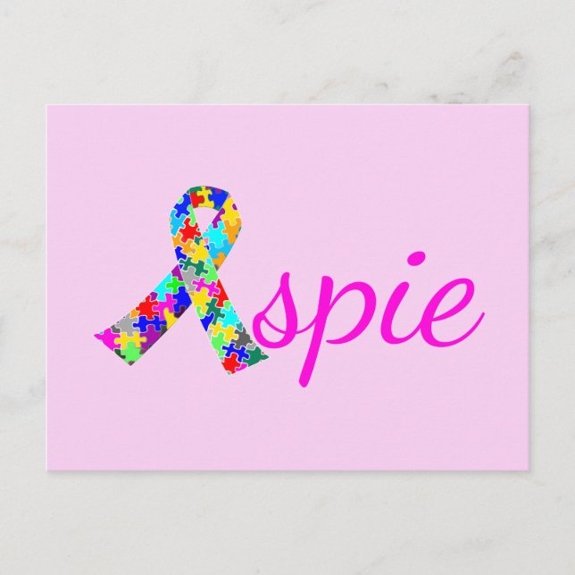 Aspie Niedlich Pink Asperger Syndrom Ribbon Postkarte (Vorderseite)