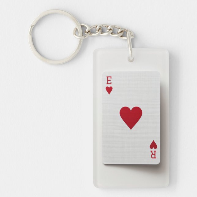 Ass of Hearts Card - Initials Key Ring Schlüsselanhänger (Vorderseite)