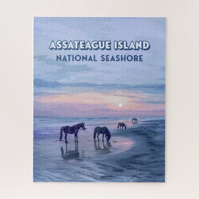 Assateague Island National Seashore Pferde Vintag Puzzle (Vertikal)
