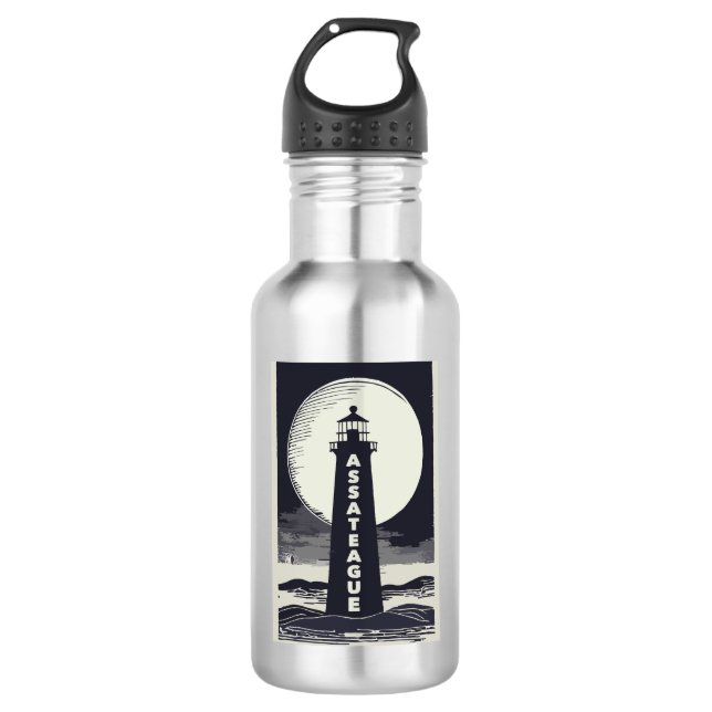 Assateague Lighthouse Virginia Moon Edelstahlflasche (Vorderseite)