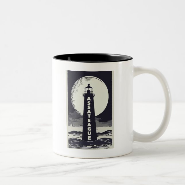 Assateague Lighthouse Virginia Moon Zweifarbige Tasse (Rechts)