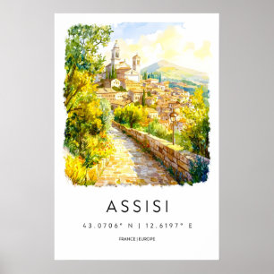 Assisi Aquarell Vintage Reiseposter Ski Poster