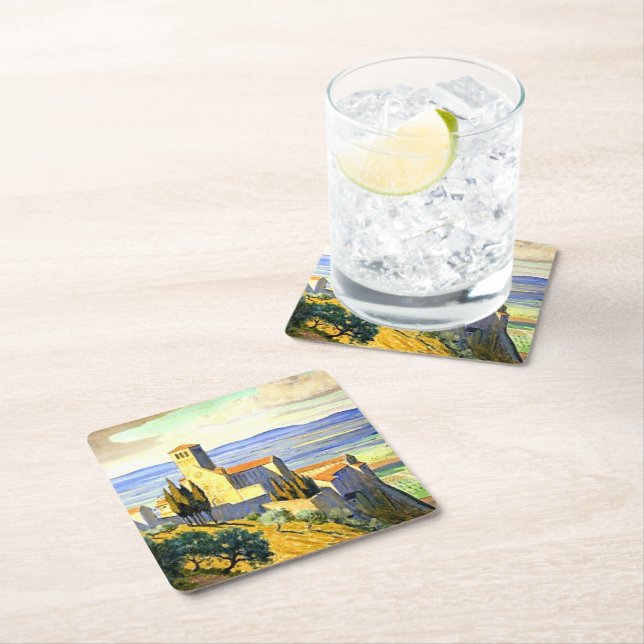 Assisi, Italien - Kunstmalerei, Rechteckiger Pappuntersetzer (Vor Ort)