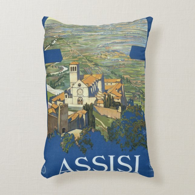 Assisi Italy Vintage Travel Art Collection Dekokissen (Vorderseite(Vertikal))