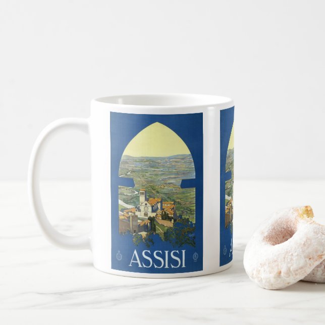 Assisi Italy Vintage Travel Art Collection Kaffeetasse (Mit Donut)