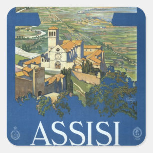 Assisi Italy Vintage Travel Art Collection Quadratischer Aufkleber