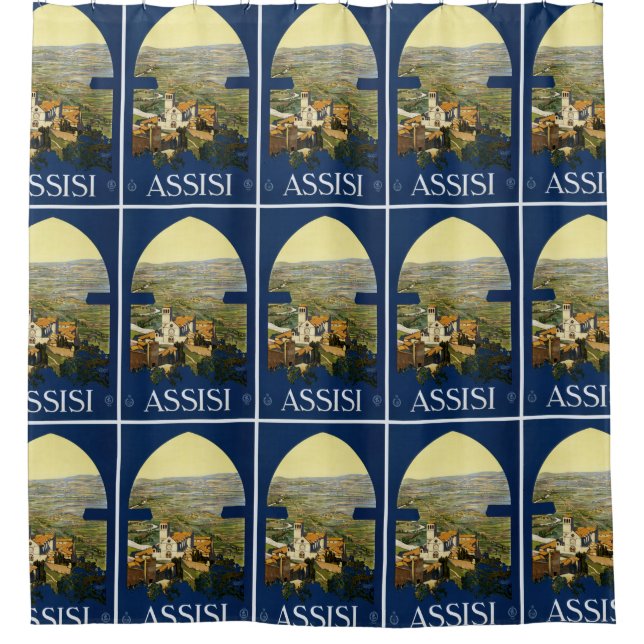 Assisi Italy Vintage Travel Poster Duschvorhang (Vorderseite)