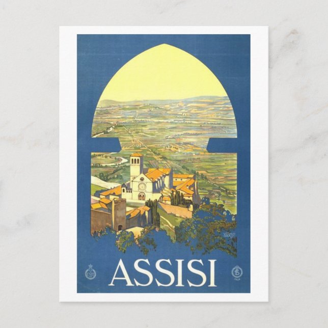 Assisi Italy Vintage Travel Poster Postkarte (Vorderseite)