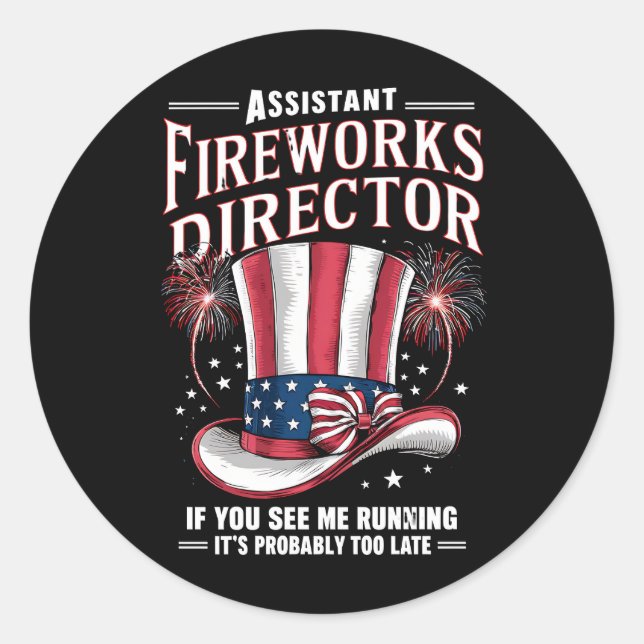 Assistant Fireworks Director USA 4. Juli Runder Aufkleber (Vorderseite)