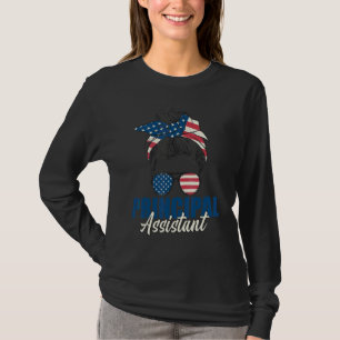 Assistant Principal Messy Bun US American Flag Sch T-Shirt