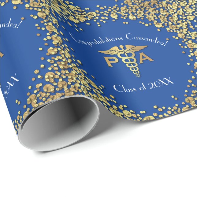 Assistent des Arztes PA Abschluss Blau Gold Geschenkpapier (Rolleneckpunkt)