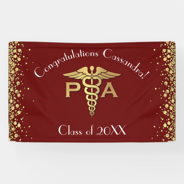 Assistent des Arztes PA-Abschluss Bordeaux Gold Banner (Horizontal)