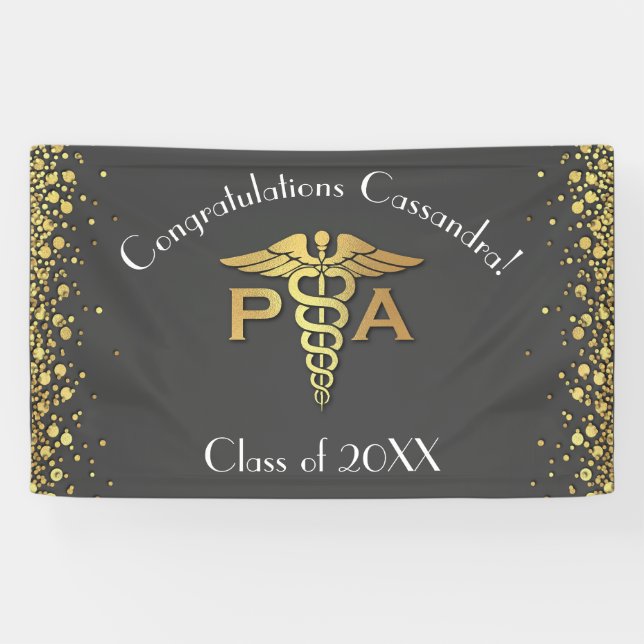 Assistent des Arztes PA-Abschluss Grau Gold Banner (Horizontal)