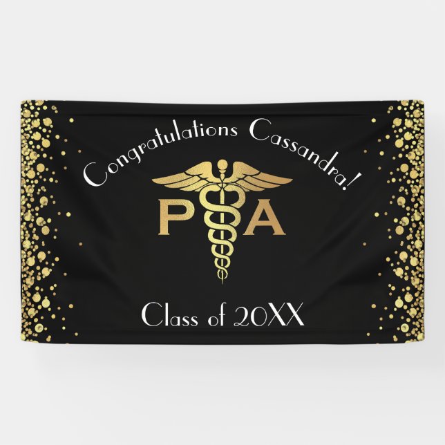 Assistent des Arztes PA-Abschluss Schwarz Gold Banner (Horizontal)