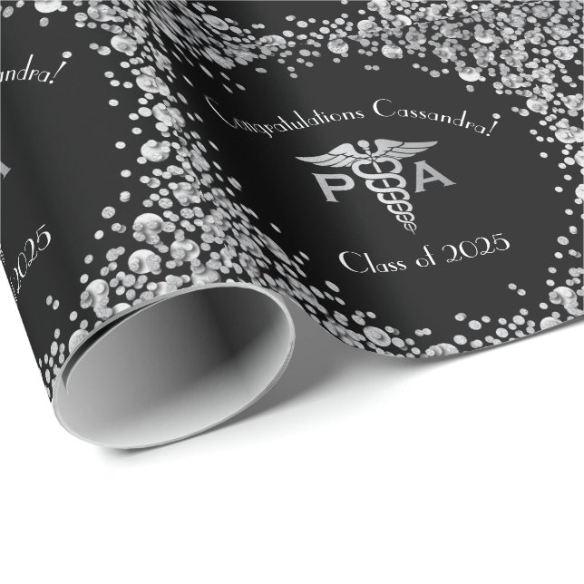 Assistent des Arztes PA Abschluss Schwarz Silber Geschenkpapier (Rolleneckpunkt)
