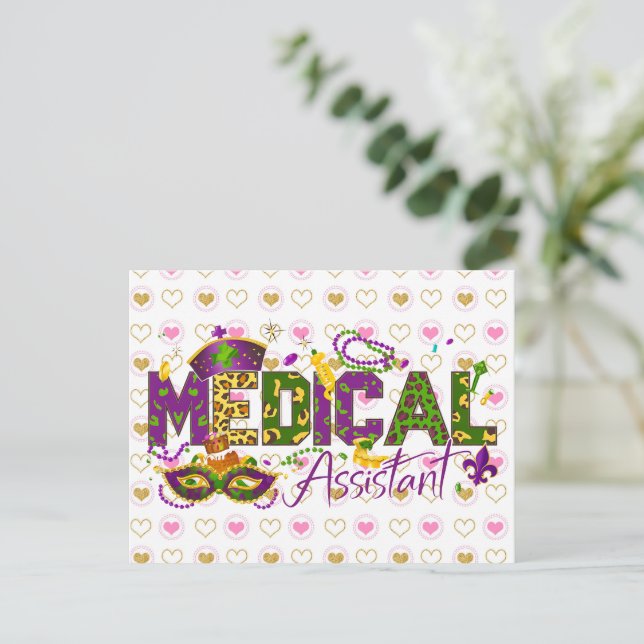 Assistenzärztin - Mardi Gras Postkarte (Stehend Vorderseite)