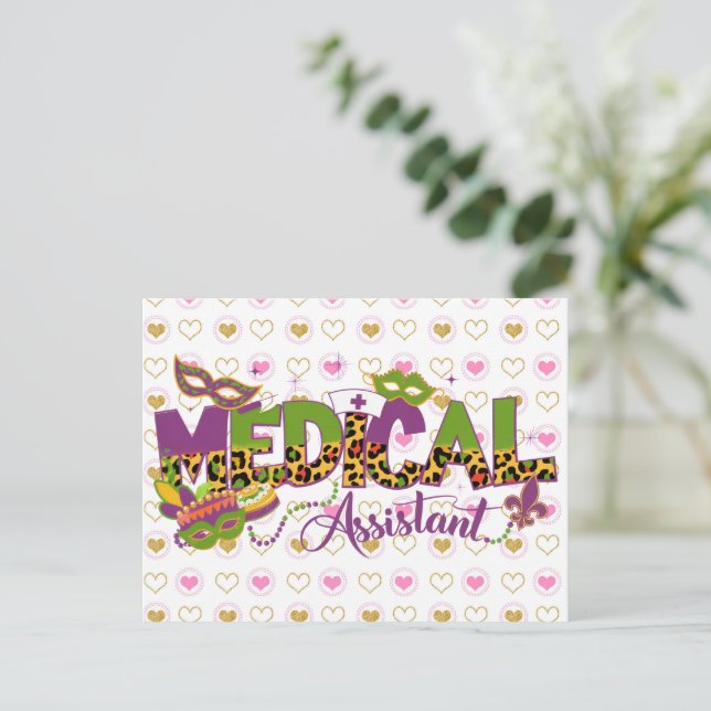Assistenzärztin - Mardi Gras Postkarte (Stehend Vorderseite)