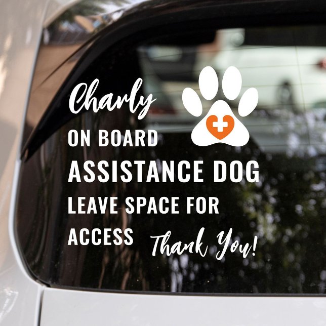 Assistenzhund an Bord eines Orange Medizinischen S Fensteraufkleber (Service dog, emotional support dog or therapy dog on board car window cling with orange medical logo)