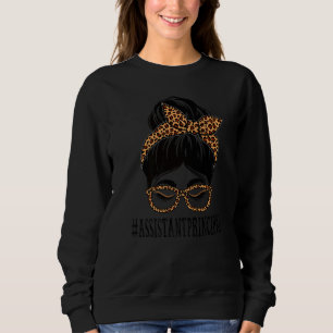 Assistenzkraft Leopard Messy Bun Women Back T Sweatshirt