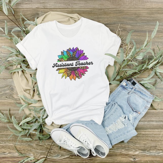 Assistenzlehrer Beruf Regenbogen Sonnenblume T-Shirt (Assistant Teacher Profession Rainbow Sunflower T-Shirt Elementary)