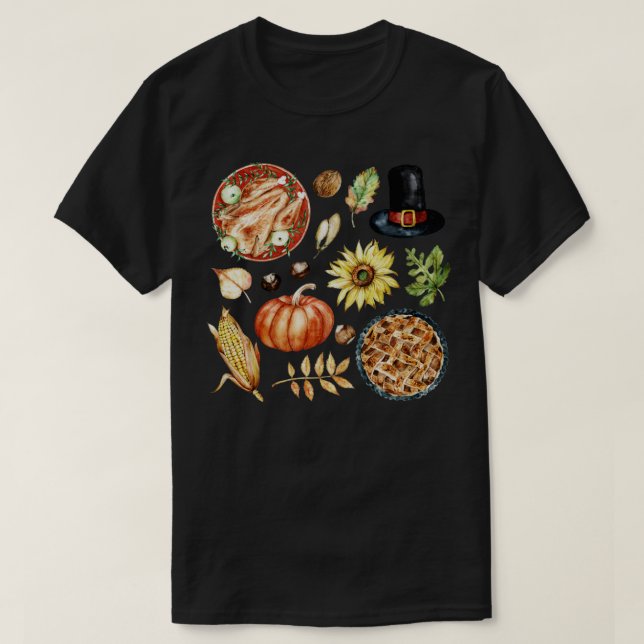 Assorted Herbst Food Türkei Kuchen und Kürbis T-Shirt (Design vorne)
