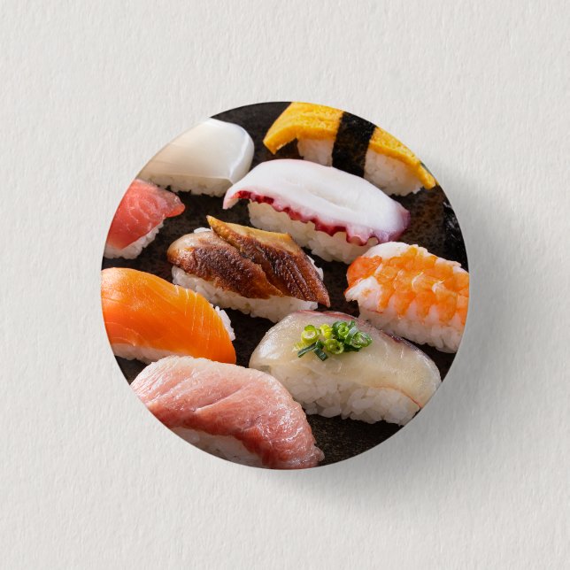 Assorted Sushi Button Badge – SUSHIMI Collection (Vorderseite)