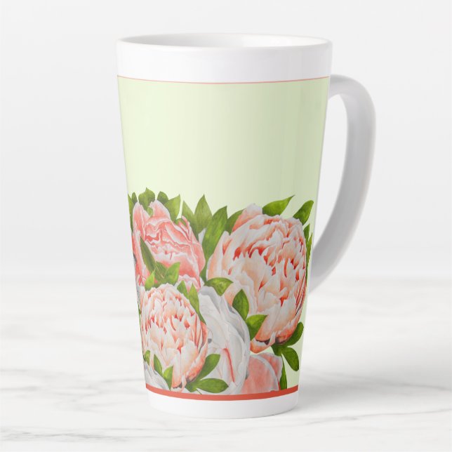 Assortierte Peonies auf einer großen Latte-Tasse Milchtasse (Rechte Ecke)