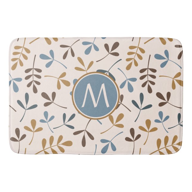 Asstd Blätter PDF Blues Brwn Gld Crm (Personalisie Badematte (Vorderseite)