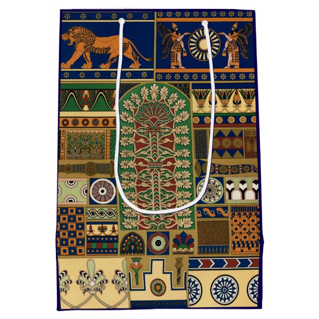 Assyrian Deity Apkallu, Winged Genius, Sun & Lion Mittlere Geschenktüte (Rückseite)