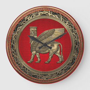 Assyrian Winged Bull - Gold Lamassu Große Wanduhr