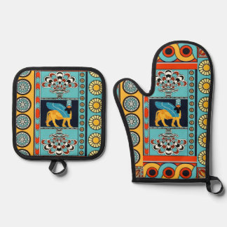 Assyrianische Artwork-Oven-Mitt und Pot-Inhaber Ofenhandschuh & Topflappen-Set