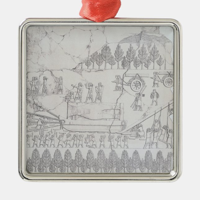 Assyrians, die bewegen einen Winged Stier auf Silbernes Ornament (Vorne)